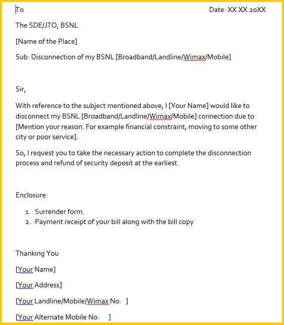 disconnect how landline bsnl Do letter disconnect service, English to My application